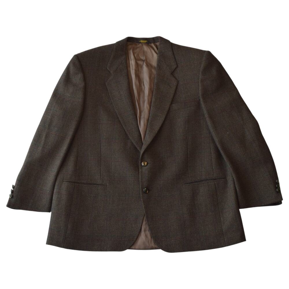 Vintage Union-Made Brown Plaid Wool Blend Blazer - Size Large